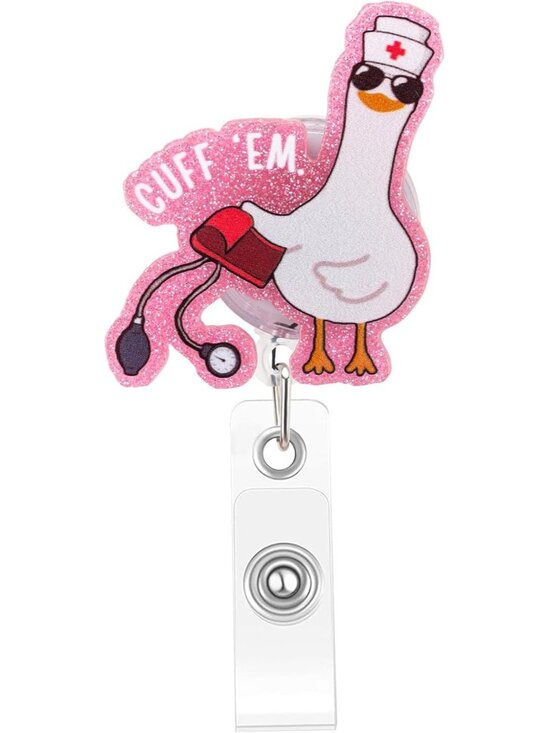Other - Cuff 'Em Funny Goose Nurse Badge Reel, Cute Retractable ID Badge Holder